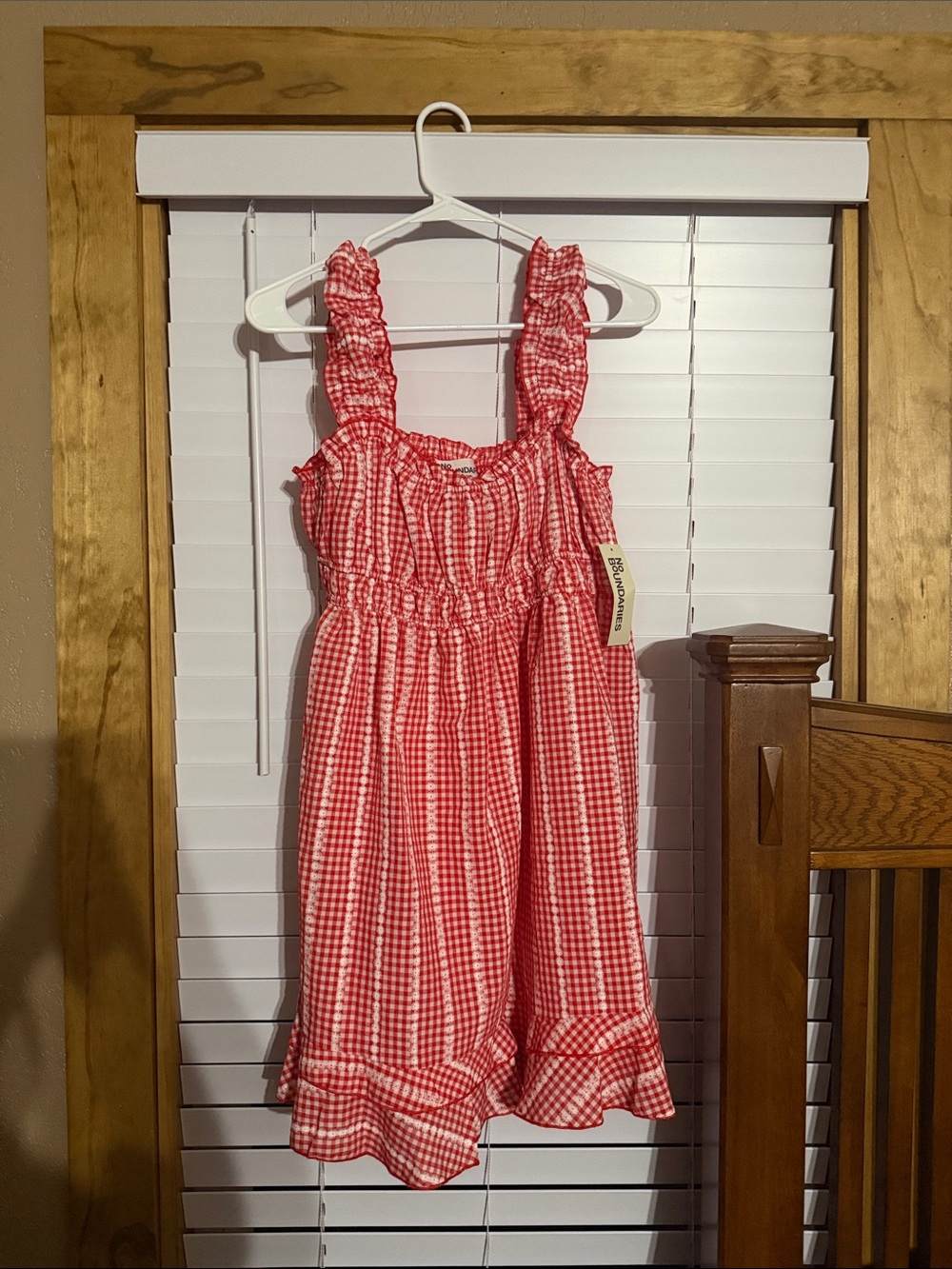 Red Gingham Kids Dress with Ruffle Straps
